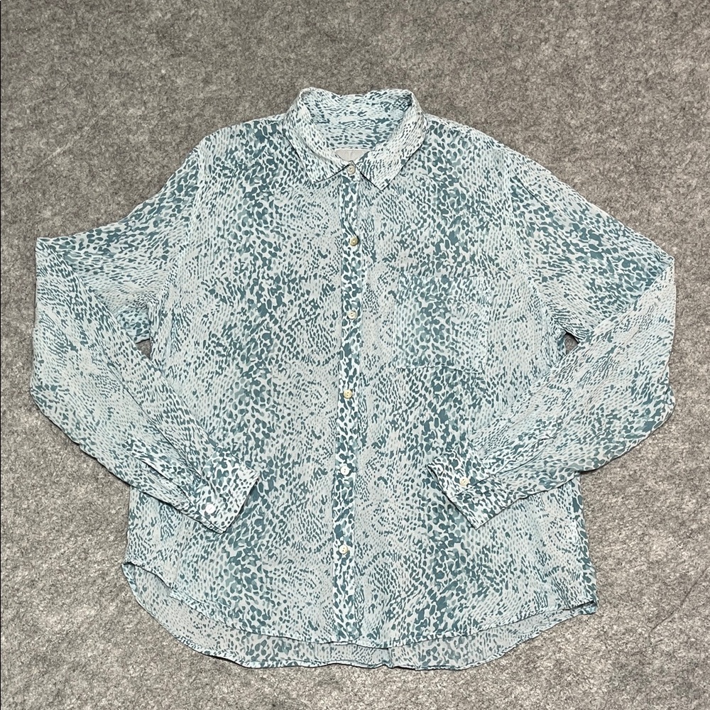 Rails Light Blue Animal Print Flowy Button-Up Blouse Josephine Aqua Python